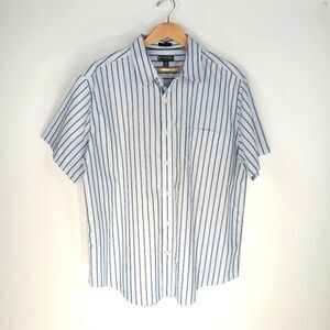 STAFFORD Men’s Blue Striped Button Up Shirt XL Preppy Cotton